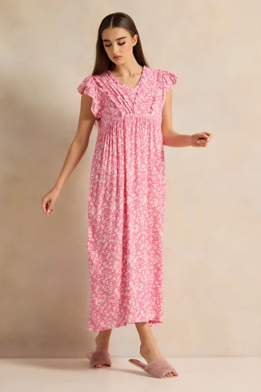 Women Pink Printed Nightgown sold by Redtag