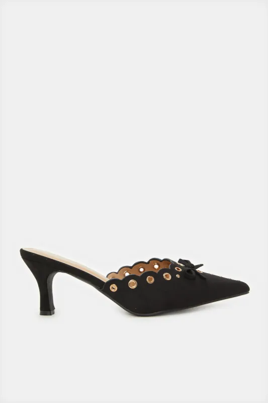 Women Black Mule With Eyelet Trim Heels sold by Redtag