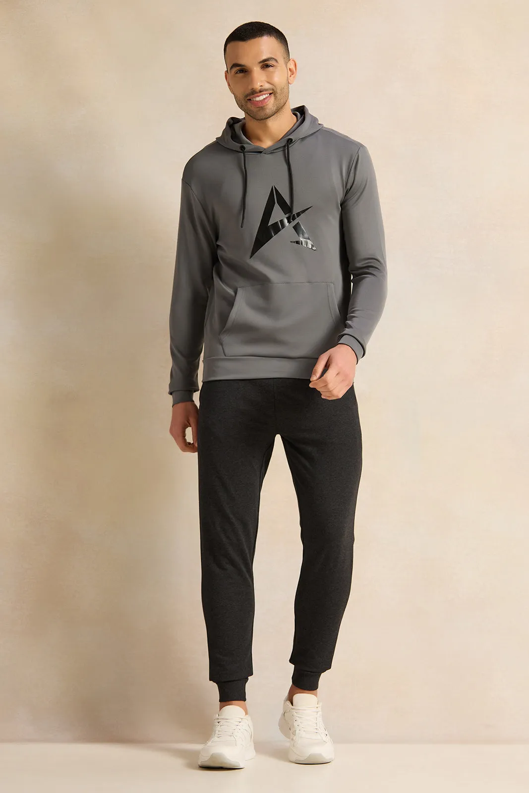 Men Charcoal Hooded Sweatshirt sold by Redtag product image thumbnail 2