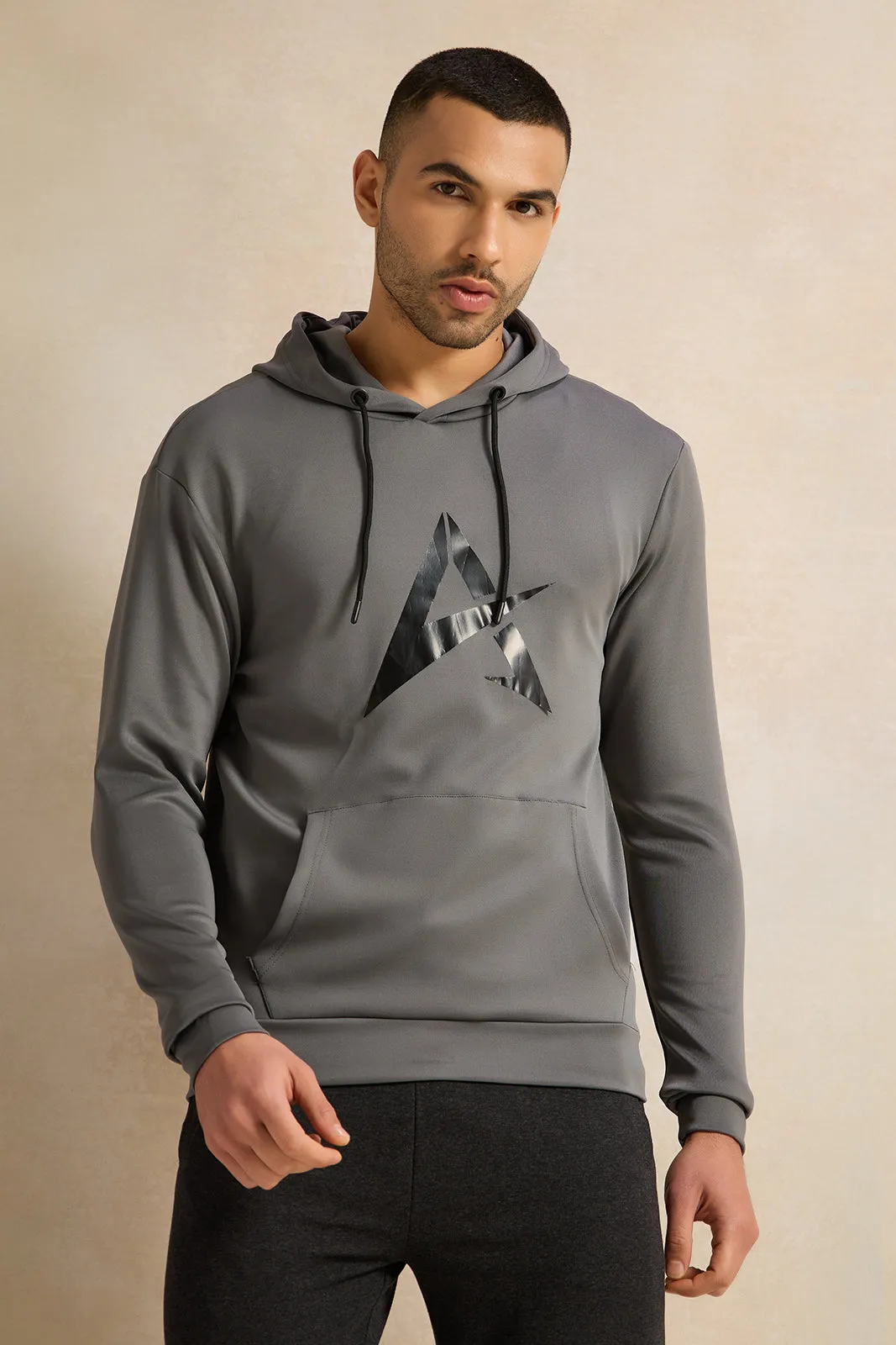 Men Charcoal Hooded Sweatshirt sold by Redtag