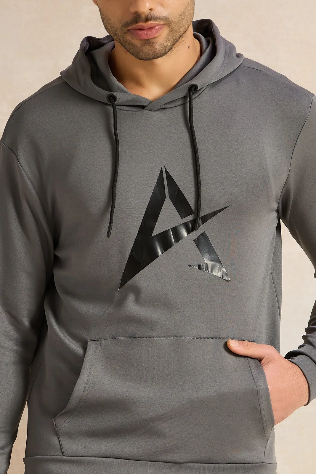 Men Charcoal Hooded Sweatshirt sold by Redtag product image thumbnail 4