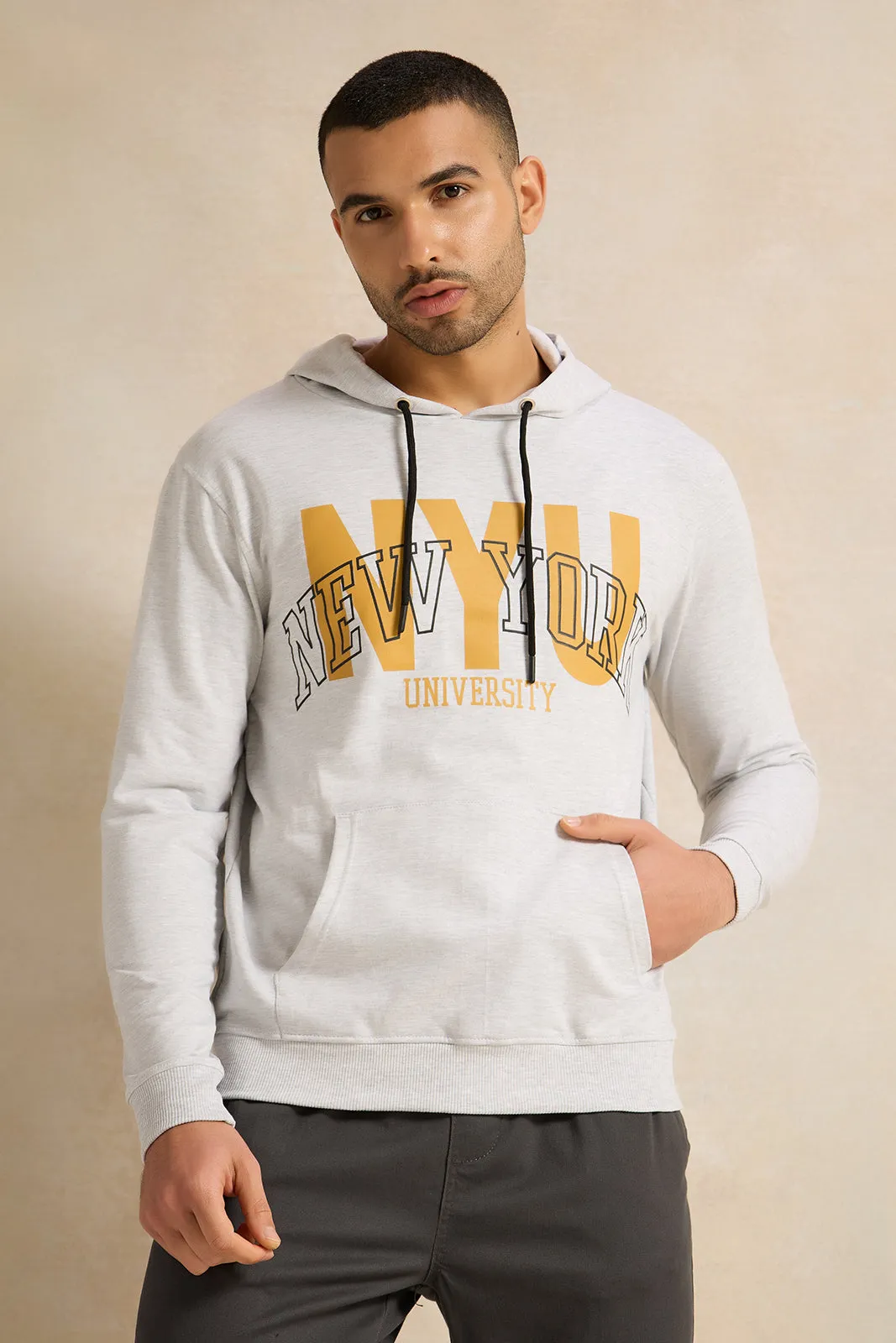 Men Grey Printed Hooded Sweatshirt sold by Redtag