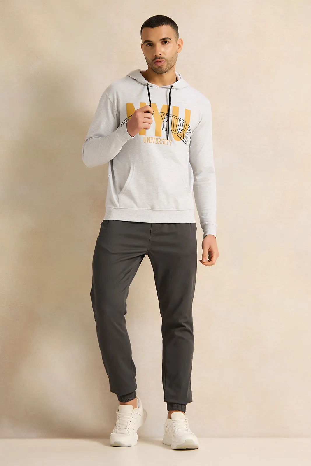 Men Grey Printed Hooded Sweatshirt sold by Redtag product image thumbnail 2