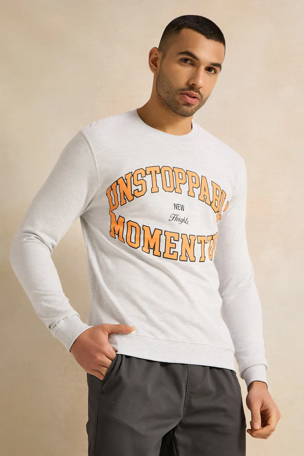 Men Grey Printed Sweatshirt sold by Redtag