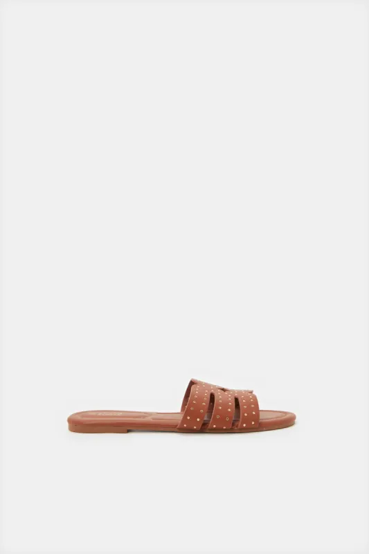 Women Tan Studs Strappy Mule sold by Redtag