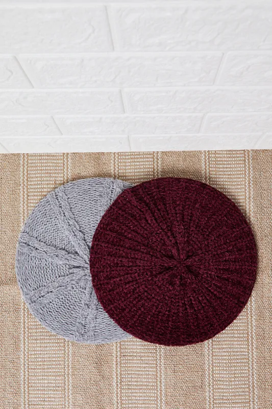 Women Burgundy And Grey Knitted Cap Set (2 Piece) sold by Redtag
