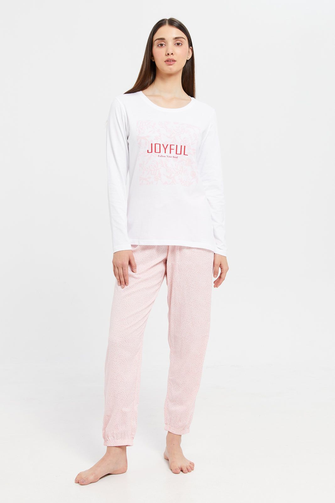 Women White Chest Print Long Sleeve Pyjama Set (2 Piece) sold by Redtag