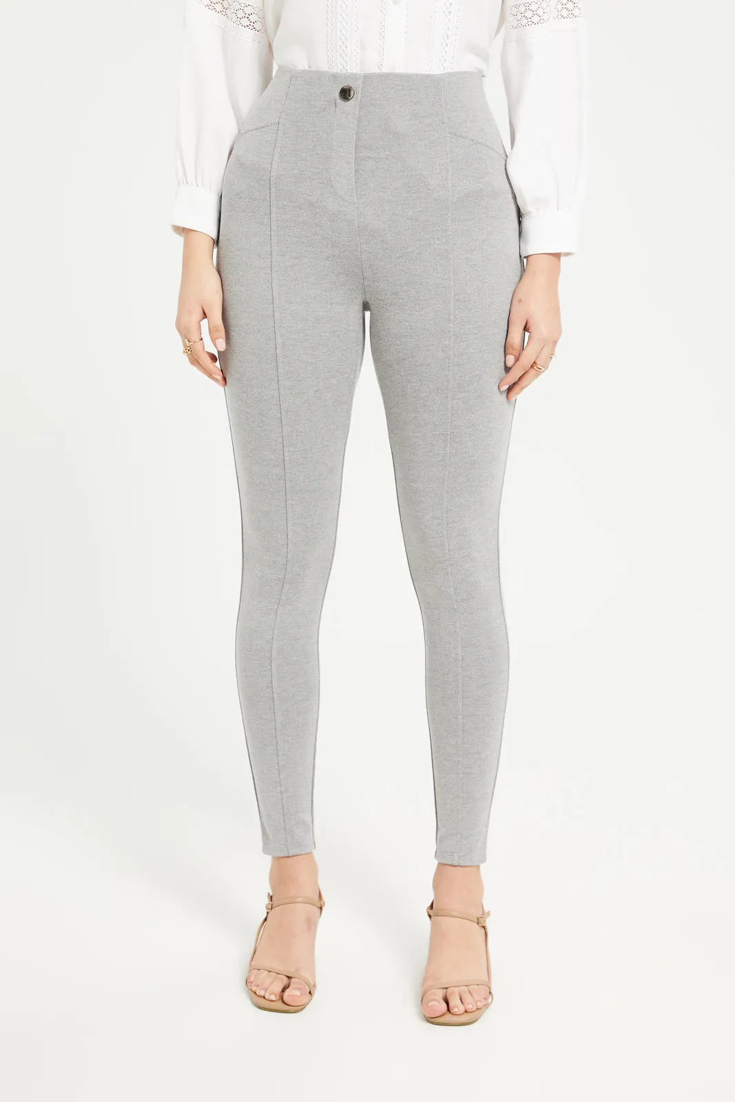 Women Grey Legging With Button sold by Redtag