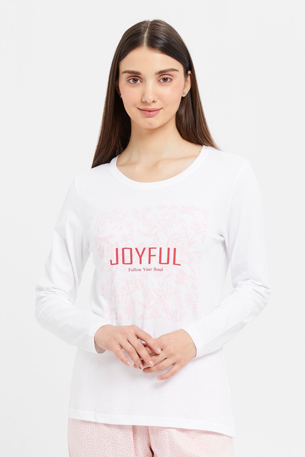 Women White Chest Print Long Sleeve Pyjama Set (2 Piece) sold by Redtag product image thumbnail 2
