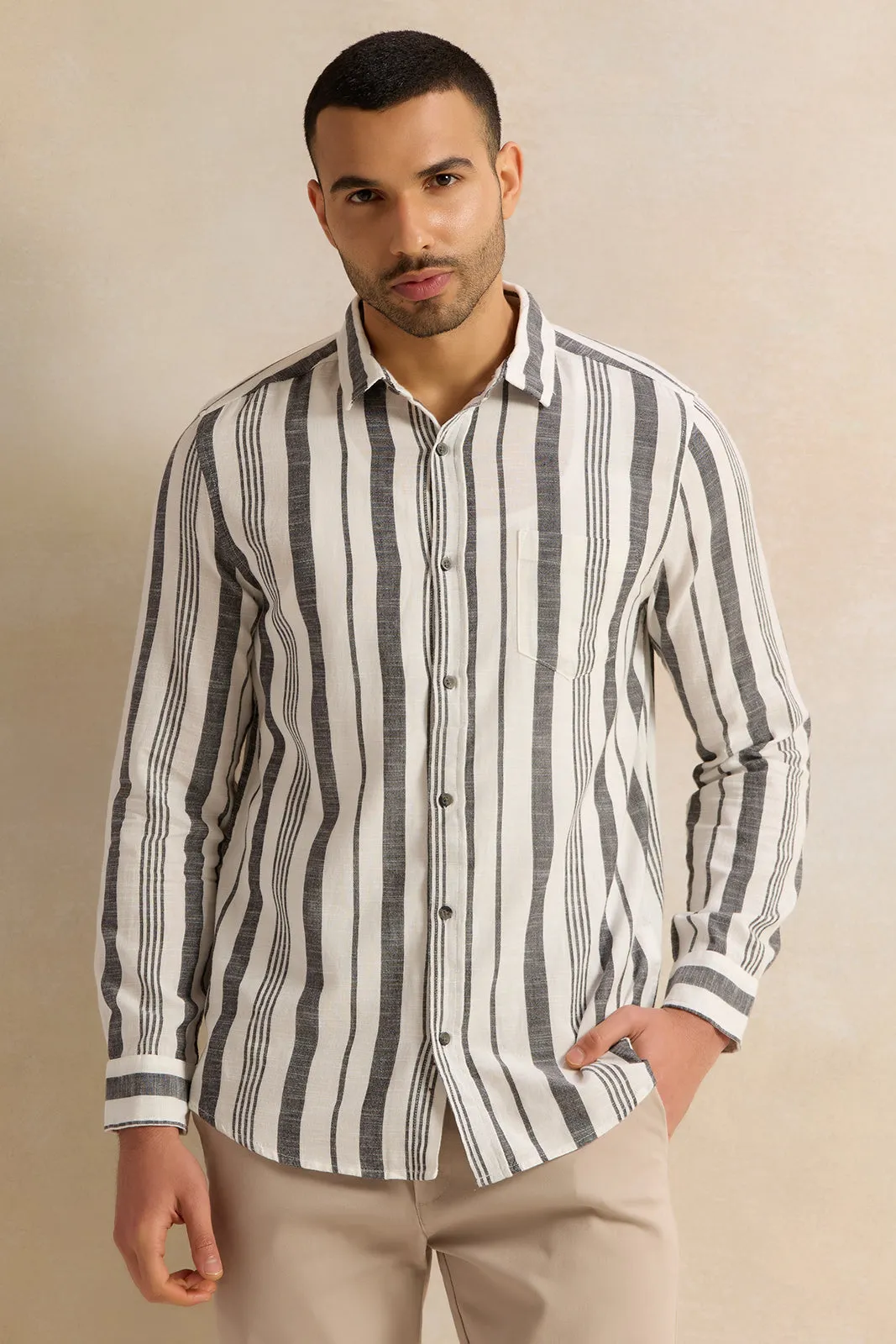 Men Multicolour Striped Casual Shirt sold by Redtag