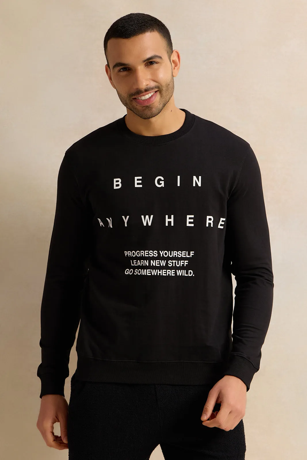 Men Black Printed Sweatshirt sold by Redtag