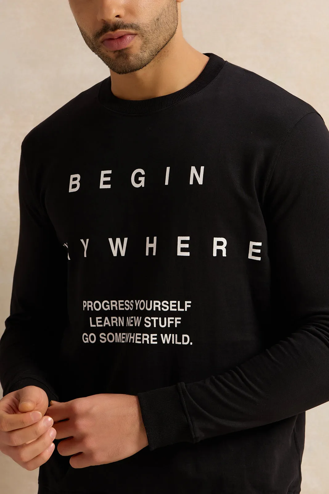 Men Black Printed Sweatshirt sold by Redtag product image thumbnail 4