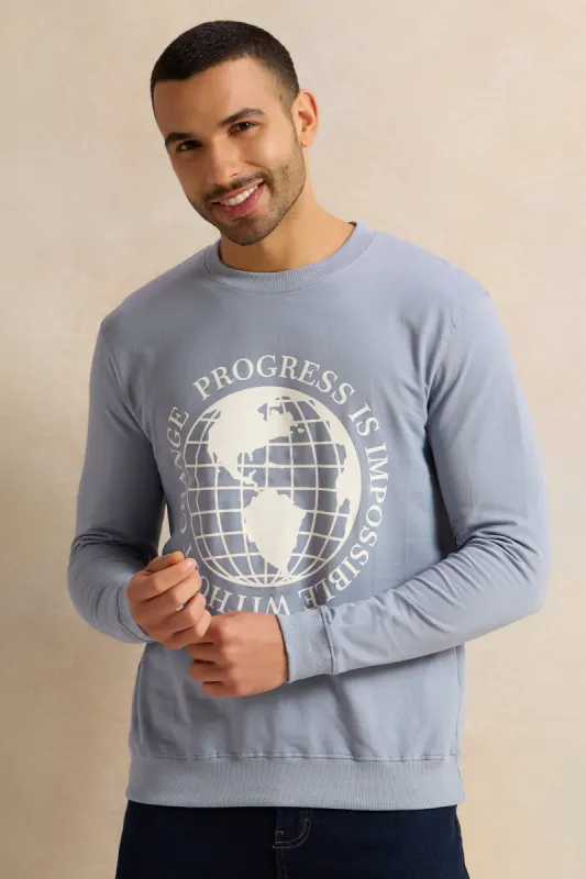 Men Blue Printed Sweatshirt sold by Redtag