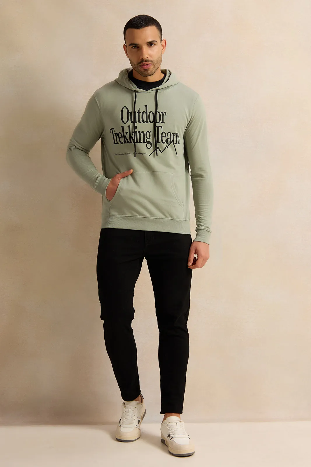 Men Green Hooded Sweatshirt sold by Redtag product image thumbnail 2