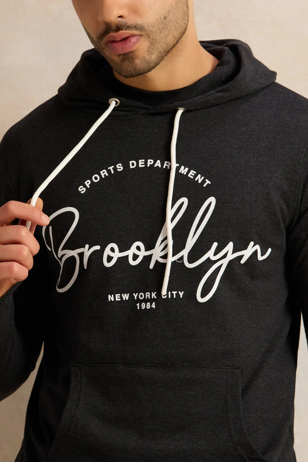 Men Charcoal Printed Hooded Sweatshirt sold by Redtag product image thumbnail 4