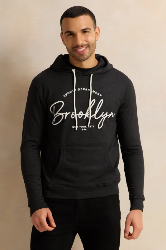 Men Charcoal Printed Hooded Sweatshirt sold by Redtag