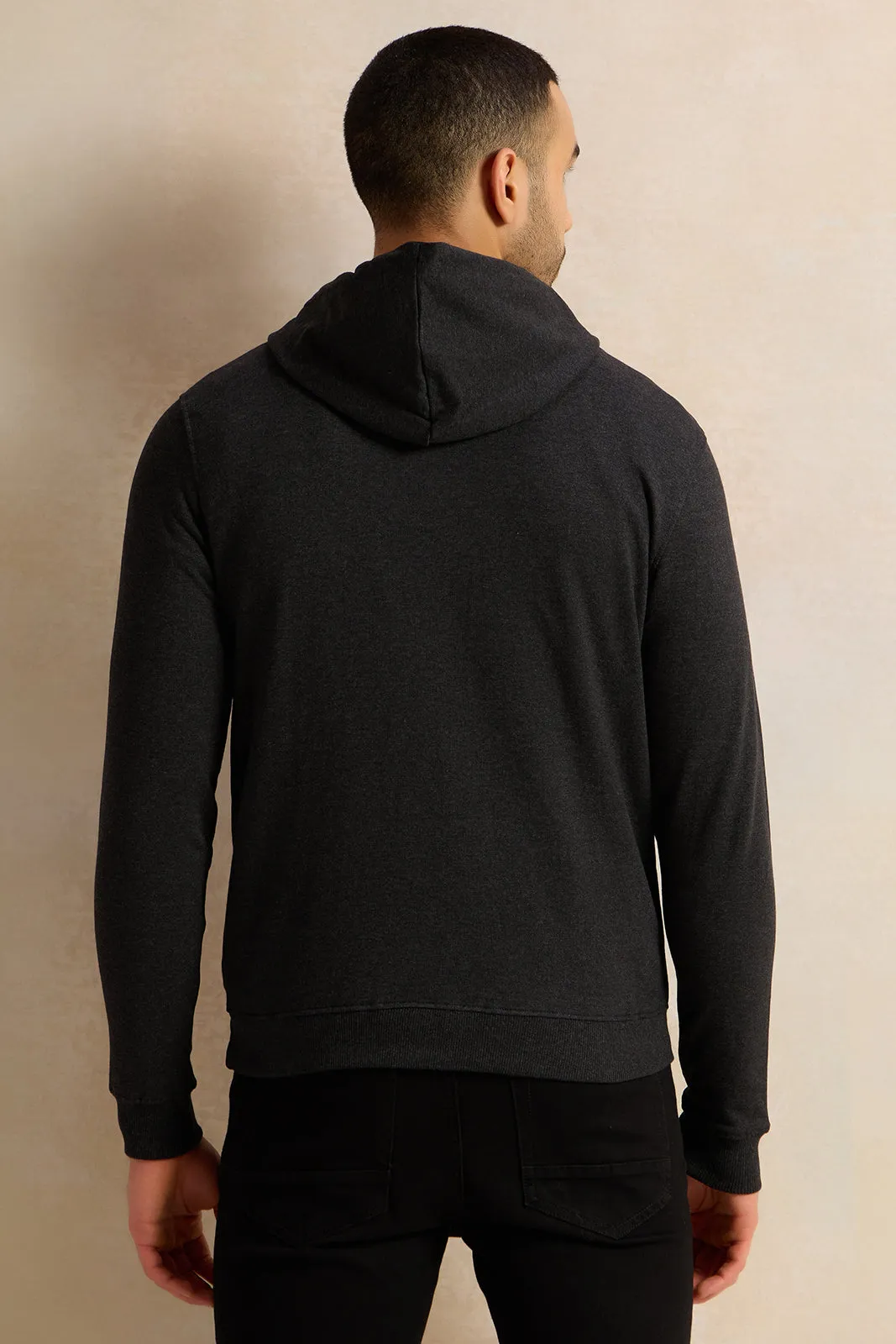 Men Charcoal Printed Hooded Sweatshirt sold by Redtag product image thumbnail 3