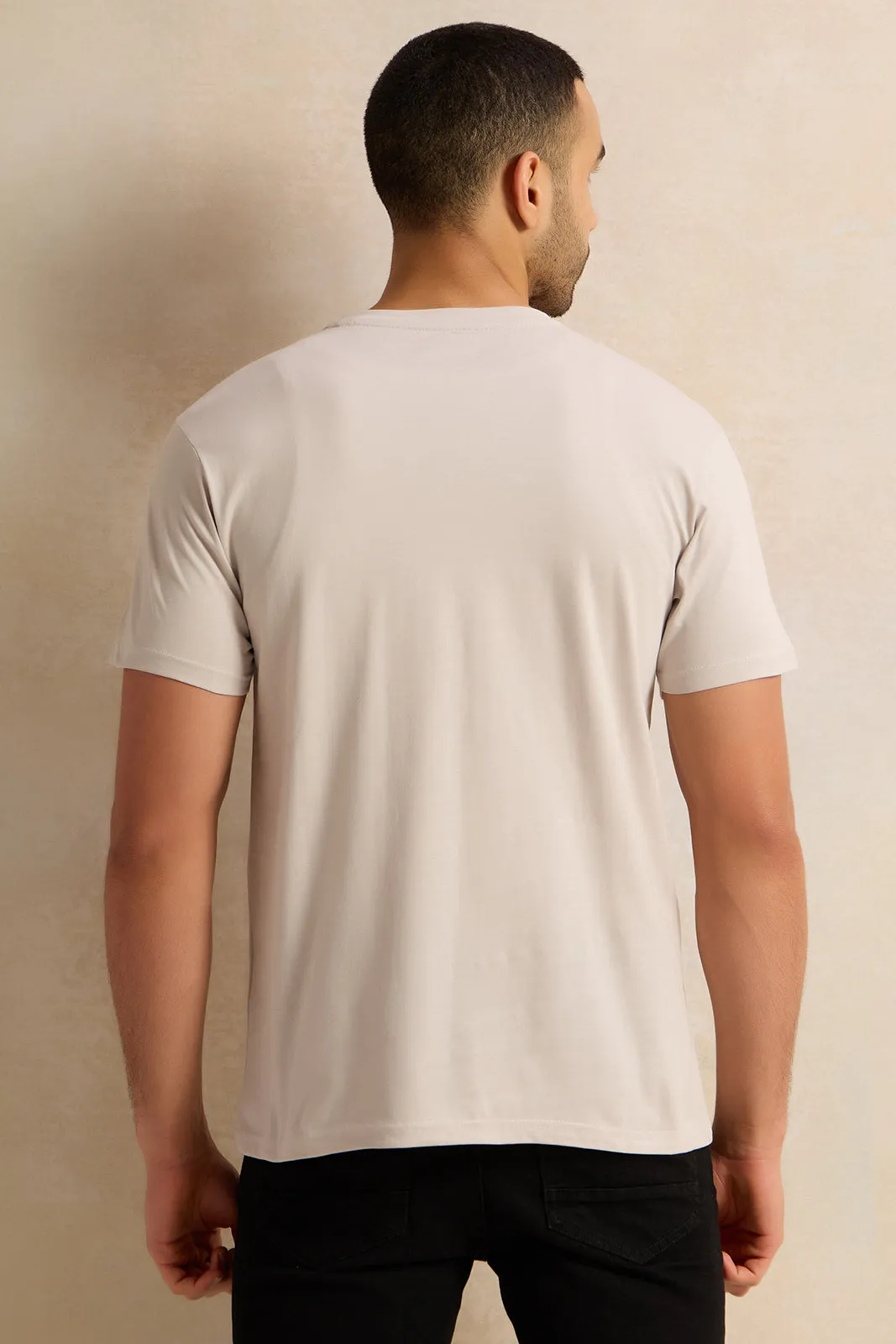 Men Grey Solid Basic T-Shirt sold by Redtag product image thumbnail 3