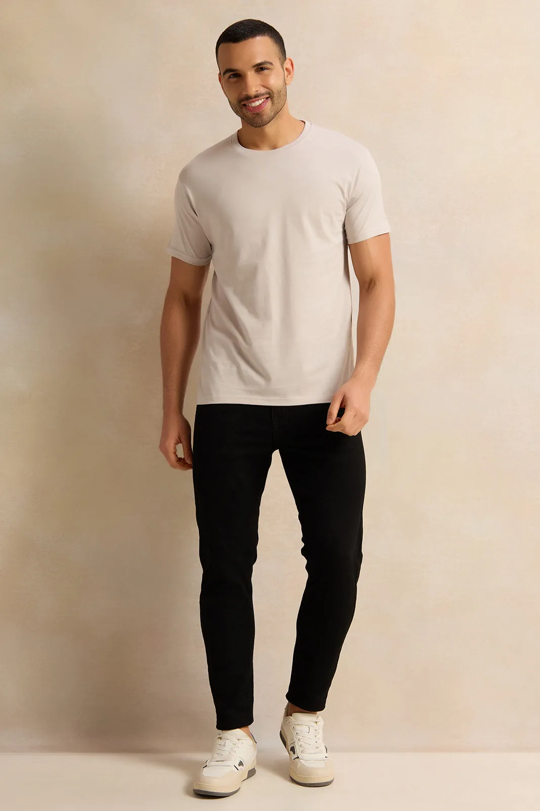 Men Grey Solid Basic T-Shirt sold by Redtag product image thumbnail 2