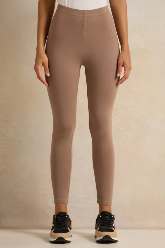 Women Taupe Cropped Leggings sold by Redtag