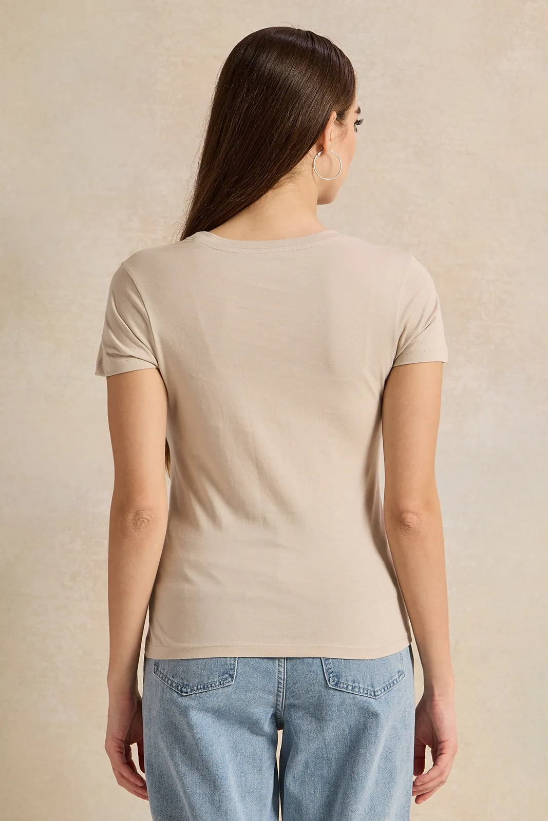 Women Beige Printed T-Shirt sold by Redtag product image thumbnail 3