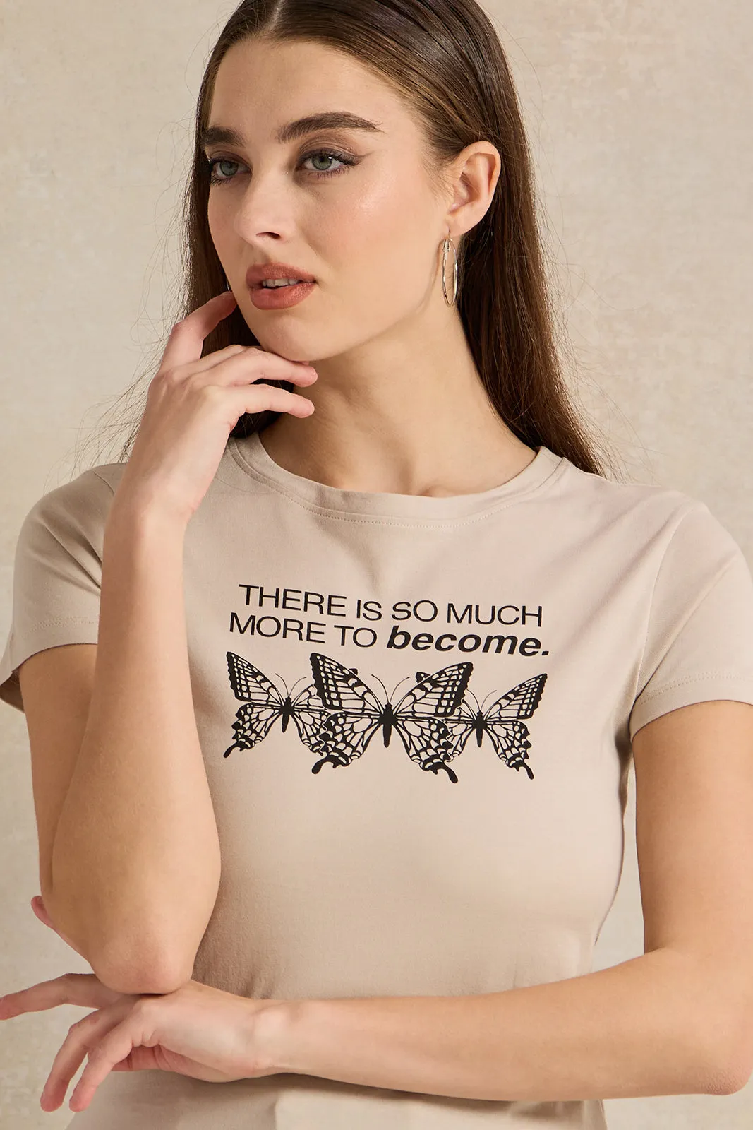 Women Beige Printed T-Shirt sold by Redtag product image thumbnail 4