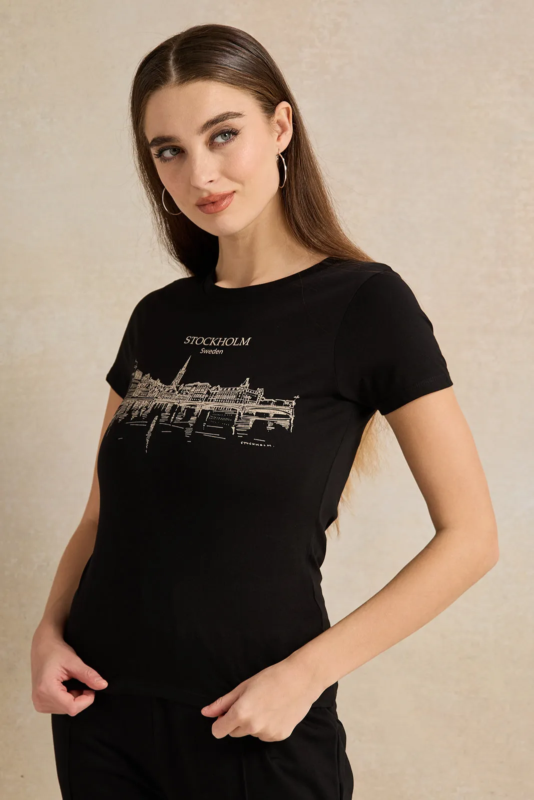 Women Black Printed T-Shirt sold by Redtag