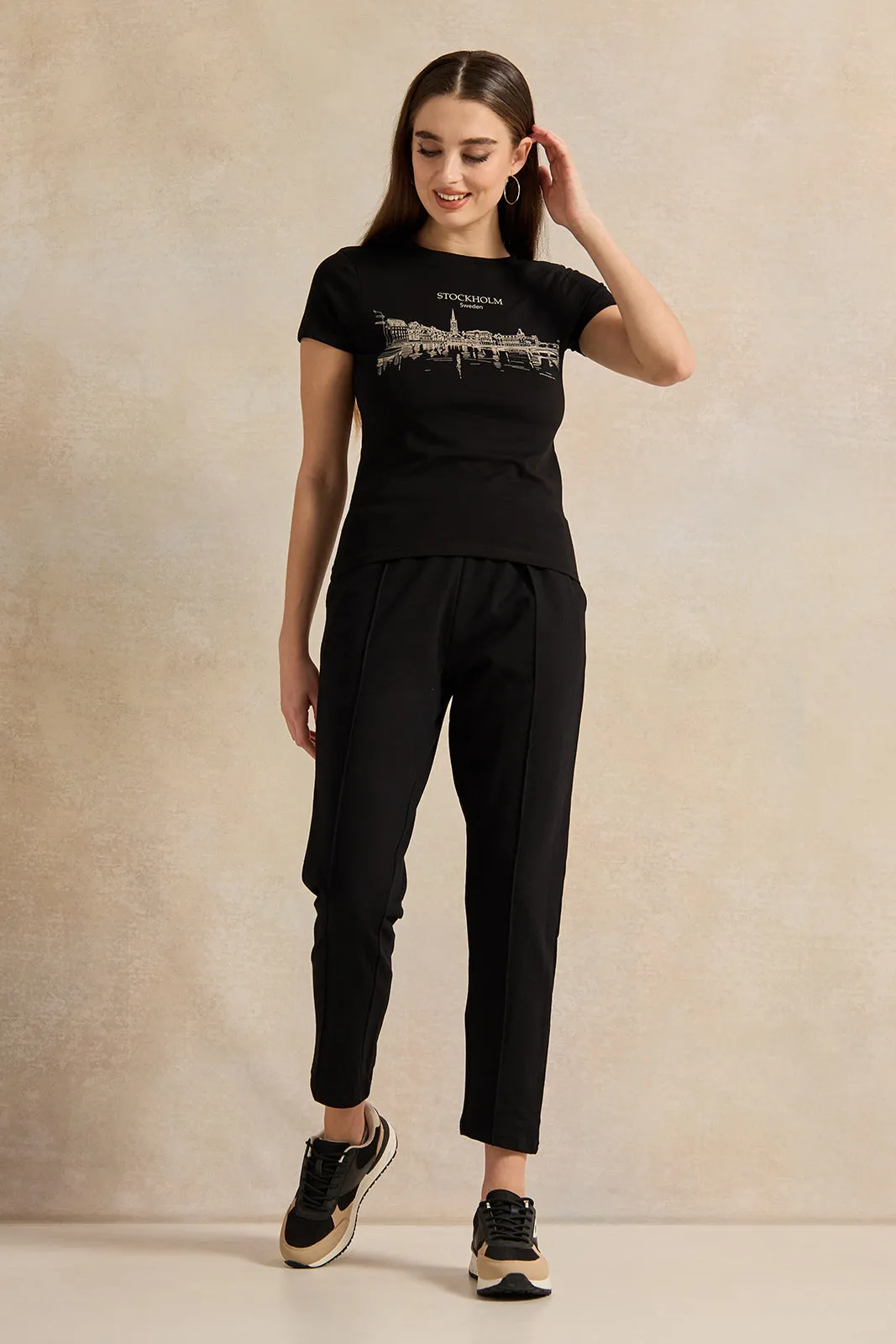 Women Black Printed T-Shirt sold by Redtag product image thumbnail 2