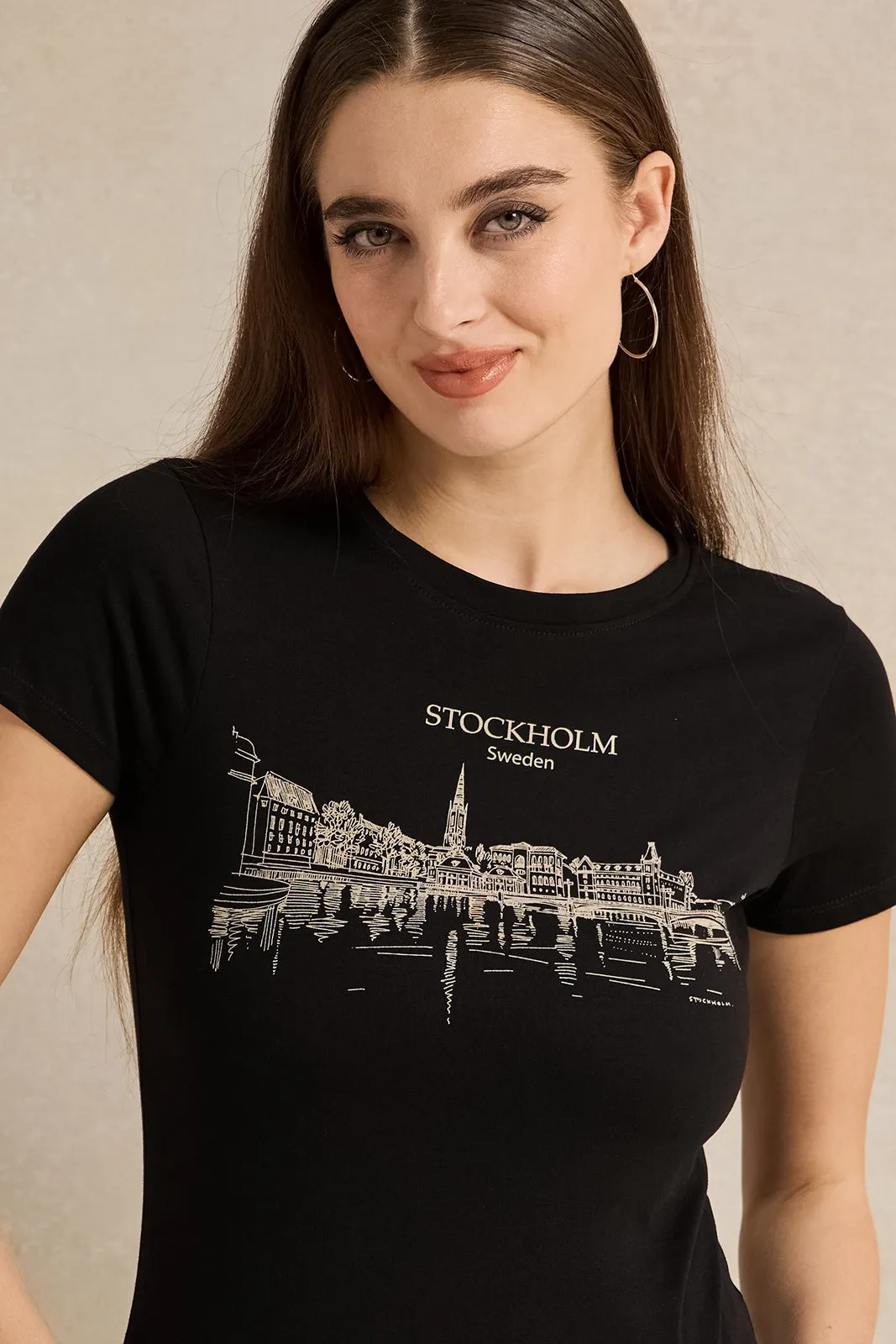 Women Black Printed T-Shirt sold by Redtag product image thumbnail 4