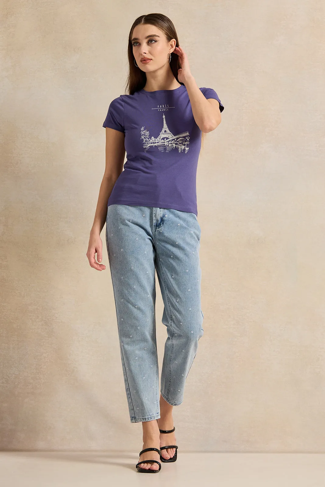 Women Blue Printed T-Shirt sold by Redtag product image thumbnail 2
