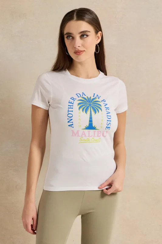 Women Ivory Printed T-Shirt sold by Redtag
