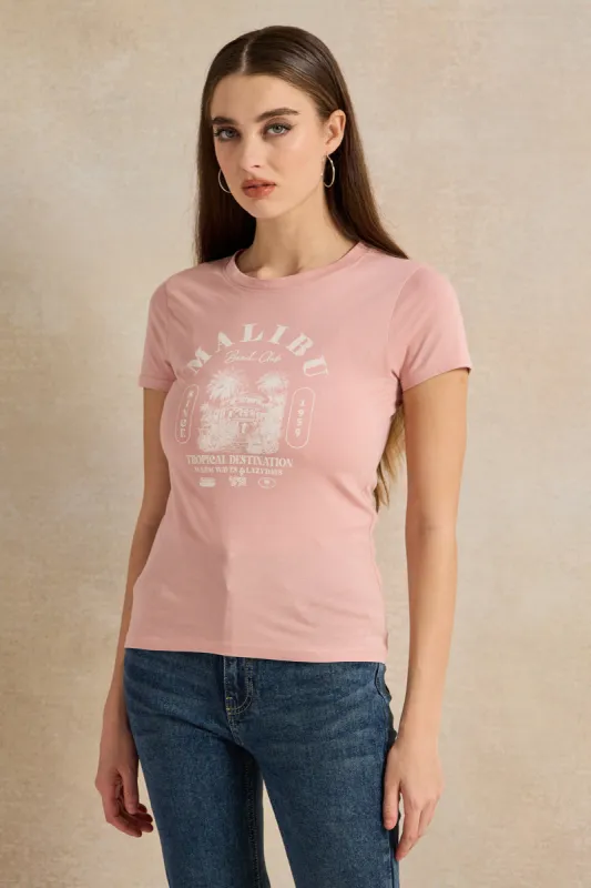 Women Pink Printed T-Shirt sold by Redtag