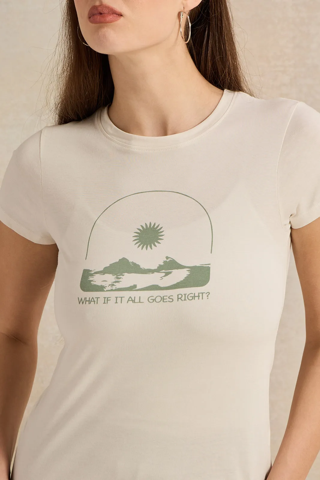 Women Cream Printed T-Shirt sold by Redtag product image thumbnail 4