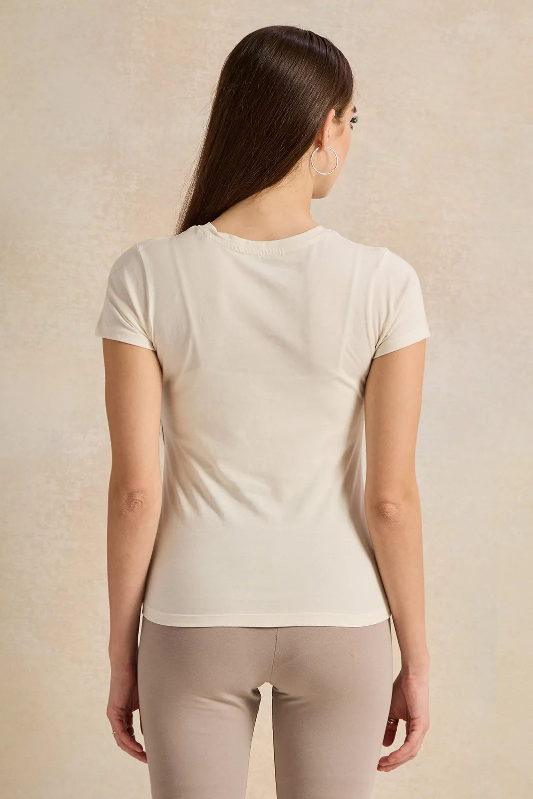 Women Cream Printed T-Shirt sold by Redtag product image thumbnail 3