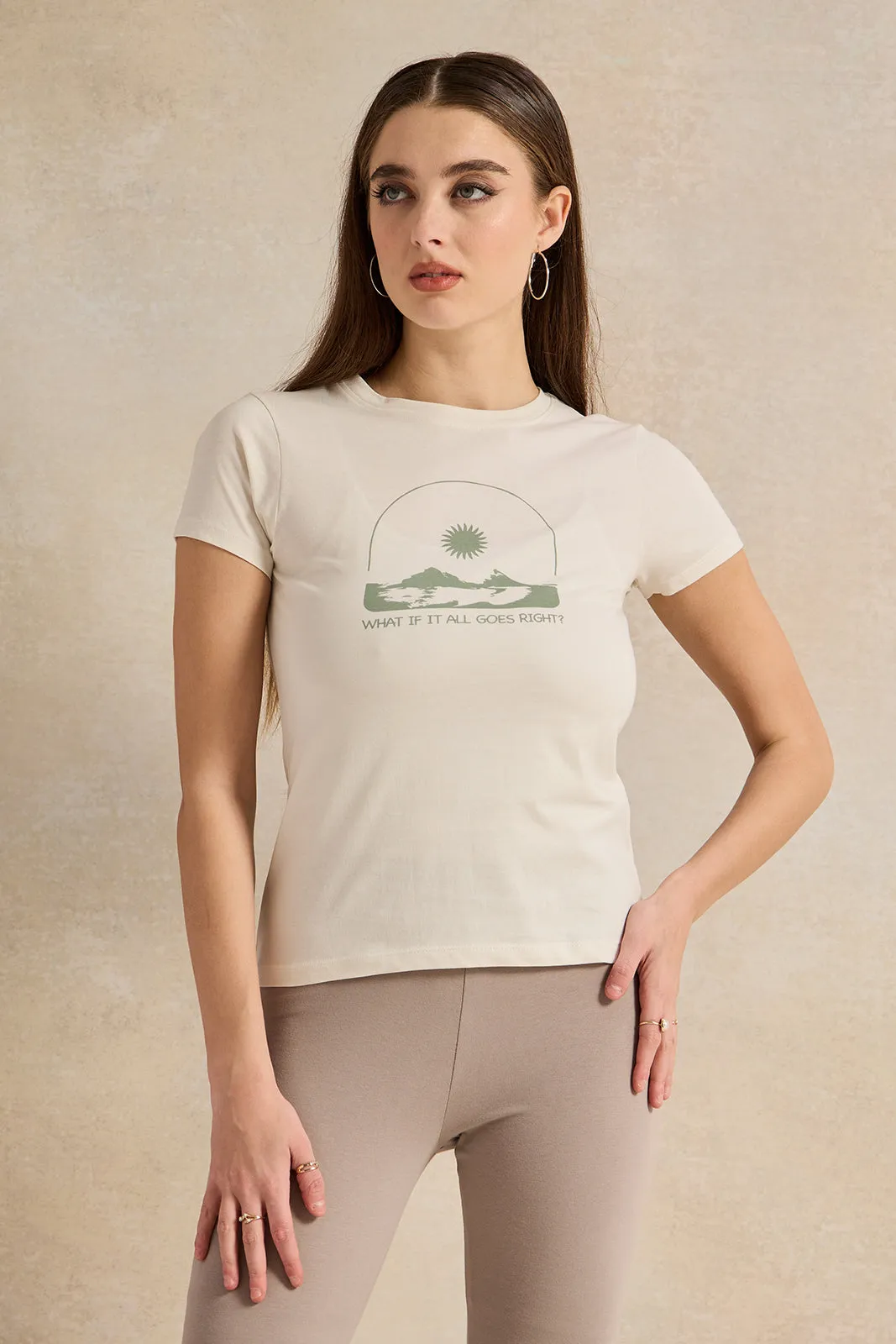 Women Cream Printed T-Shirt sold by Redtag