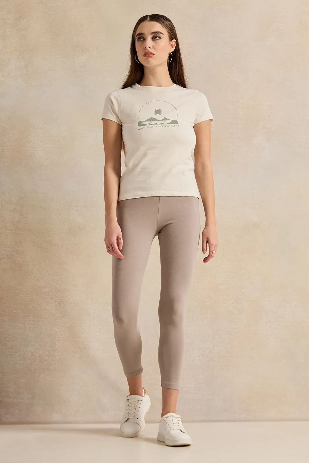 Women Cream Printed T-Shirt sold by Redtag product image thumbnail 2