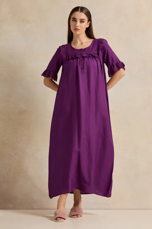 Women Purple With Ruffles Nightgown sold by Redtag