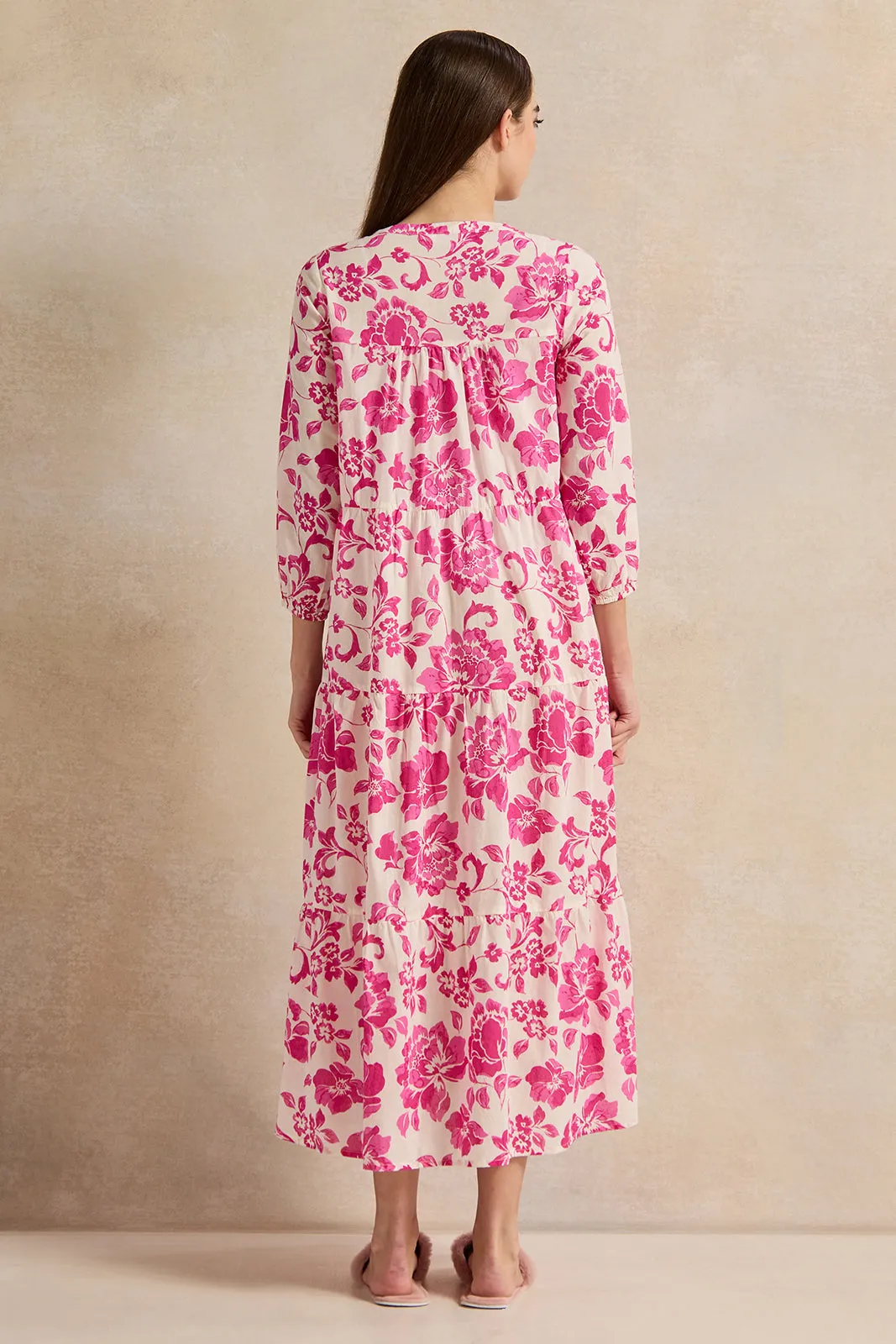 Women Pink Printed Tiered Nightgown sold by Redtag product image thumbnail 3