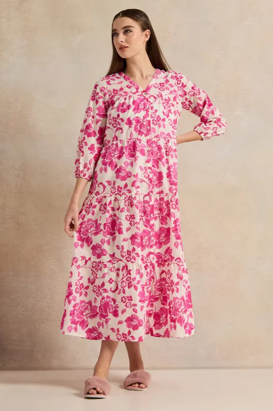 Women Pink Printed Tiered Nightgown sold by Redtag