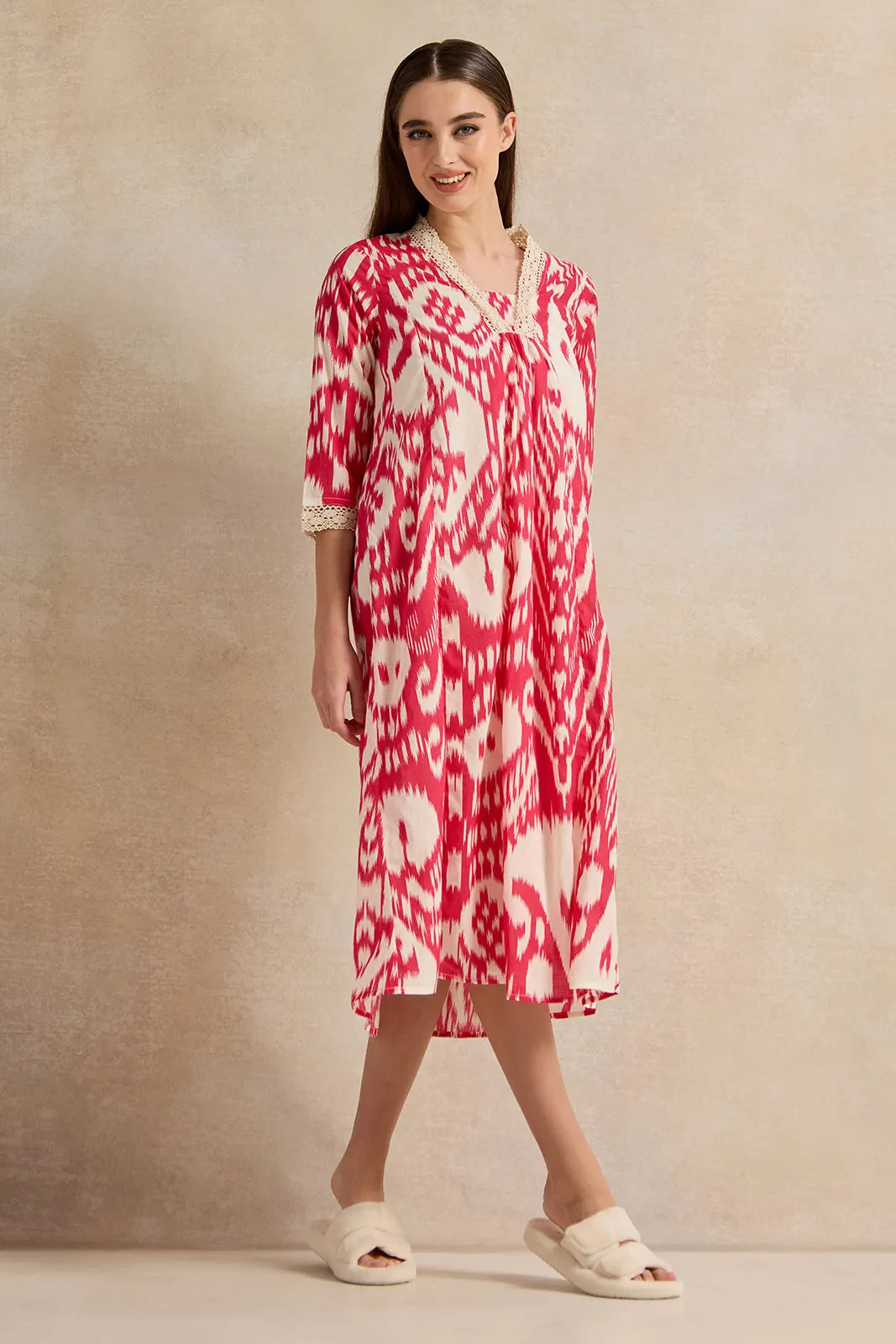 Women Red Abstract Printed Nightgown sold by Redtag product image thumbnail 4