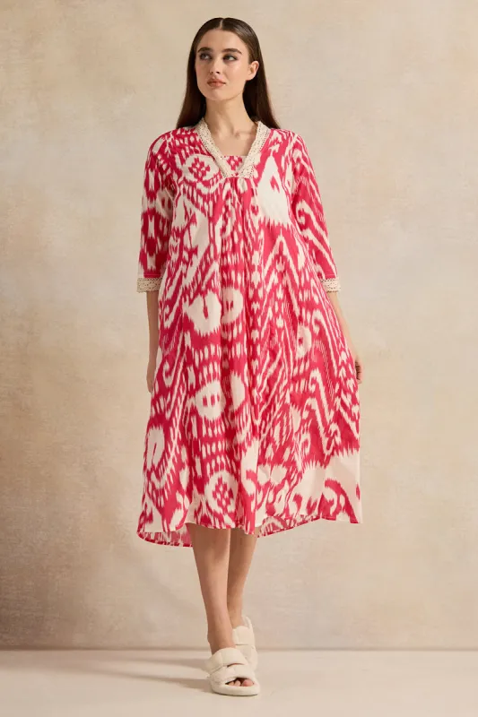 Women Red Abstract Printed Nightgown sold by Redtag
