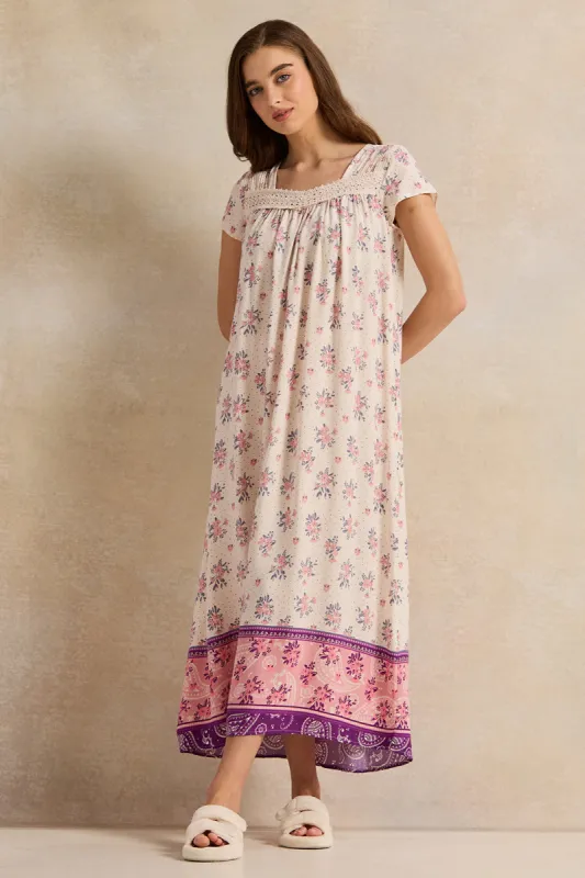 Women Pink Floral Printed Nightgown sold by Redtag