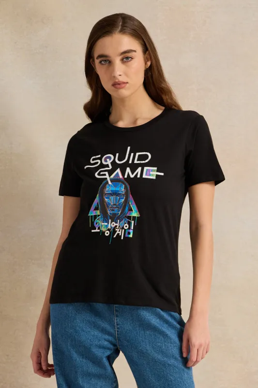 Women Black Squid Game Printed T-Shirt sold by Redtag