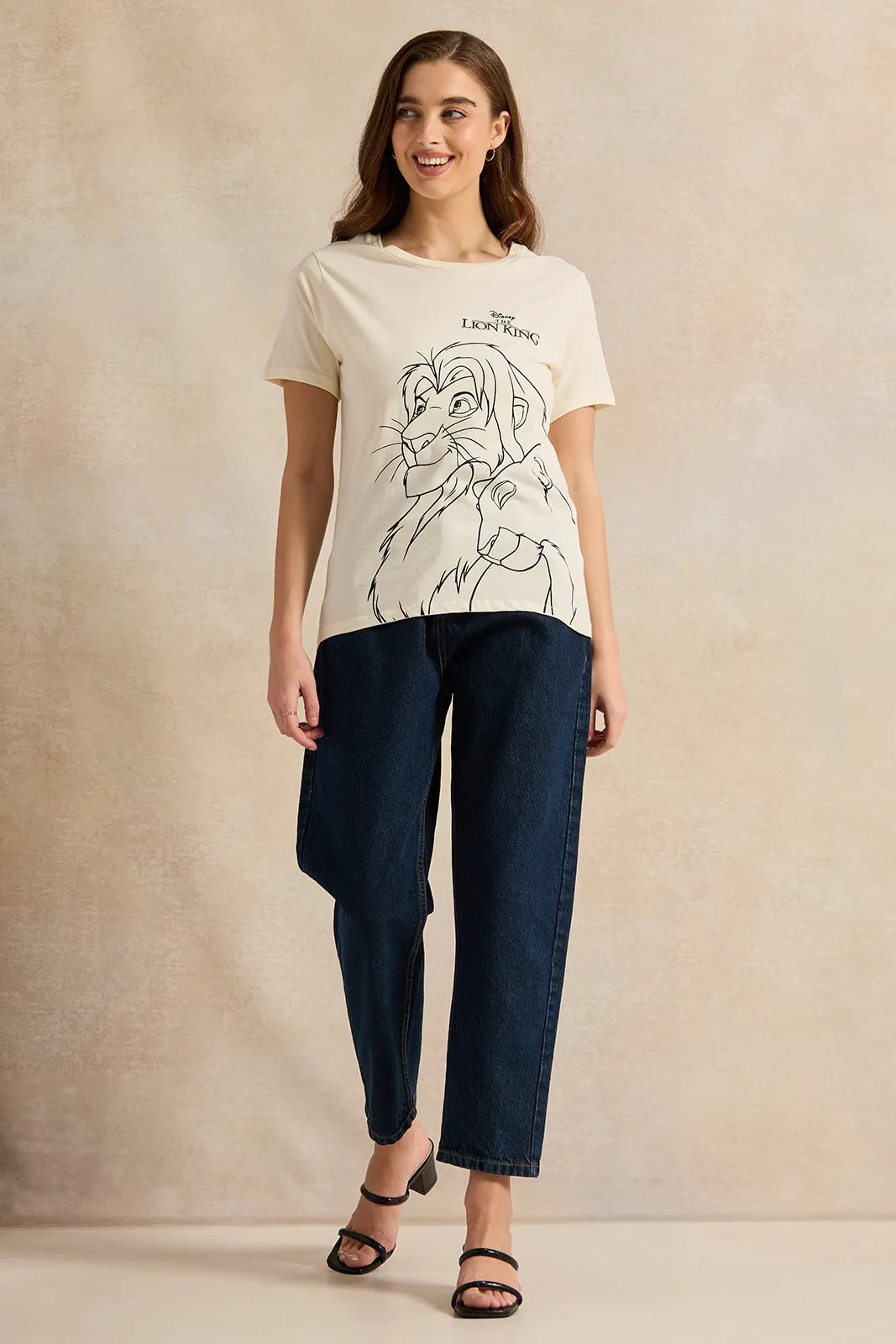 Women Cream Lion King Printed T-Shirt sold by Redtag product image thumbnail 2