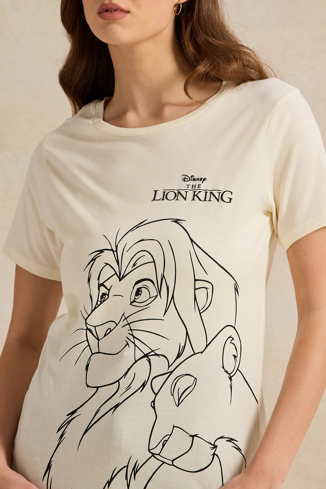 Women Cream Lion King Printed T-Shirt sold by Redtag product image thumbnail 4