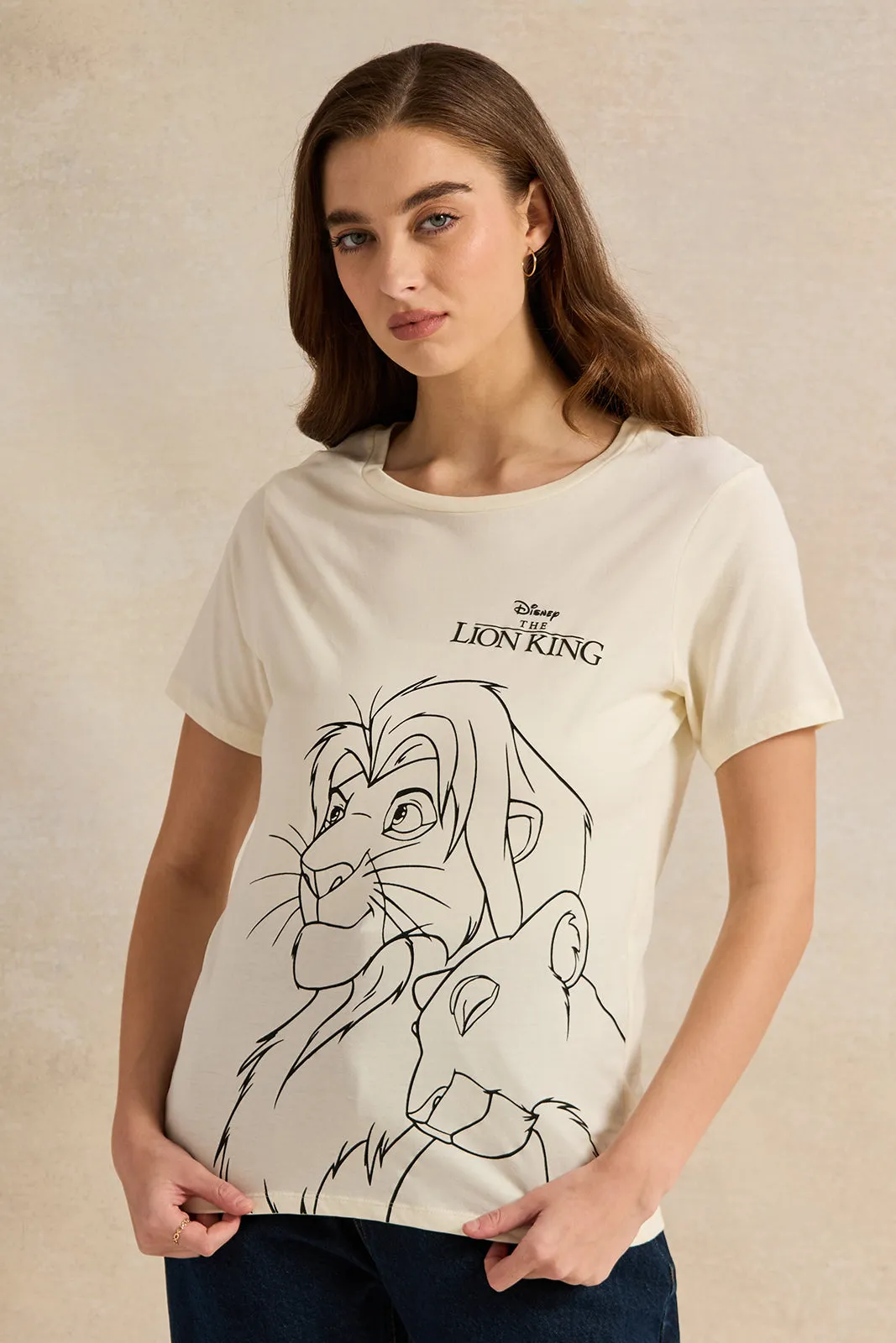 Women Cream Lion King Printed T-Shirt sold by Redtag