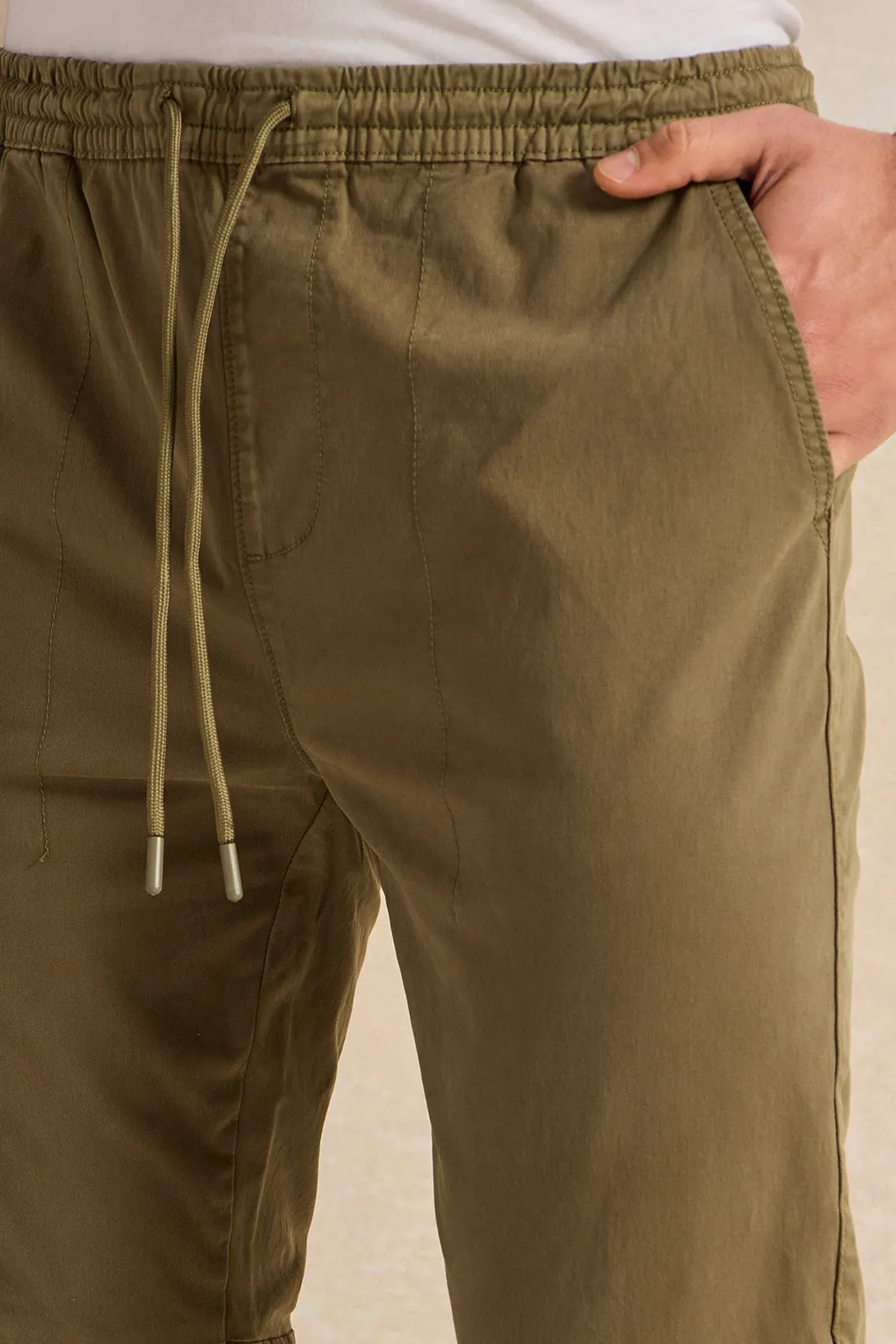 Men GreenTwill Joggers sold by Redtag product image thumbnail 4