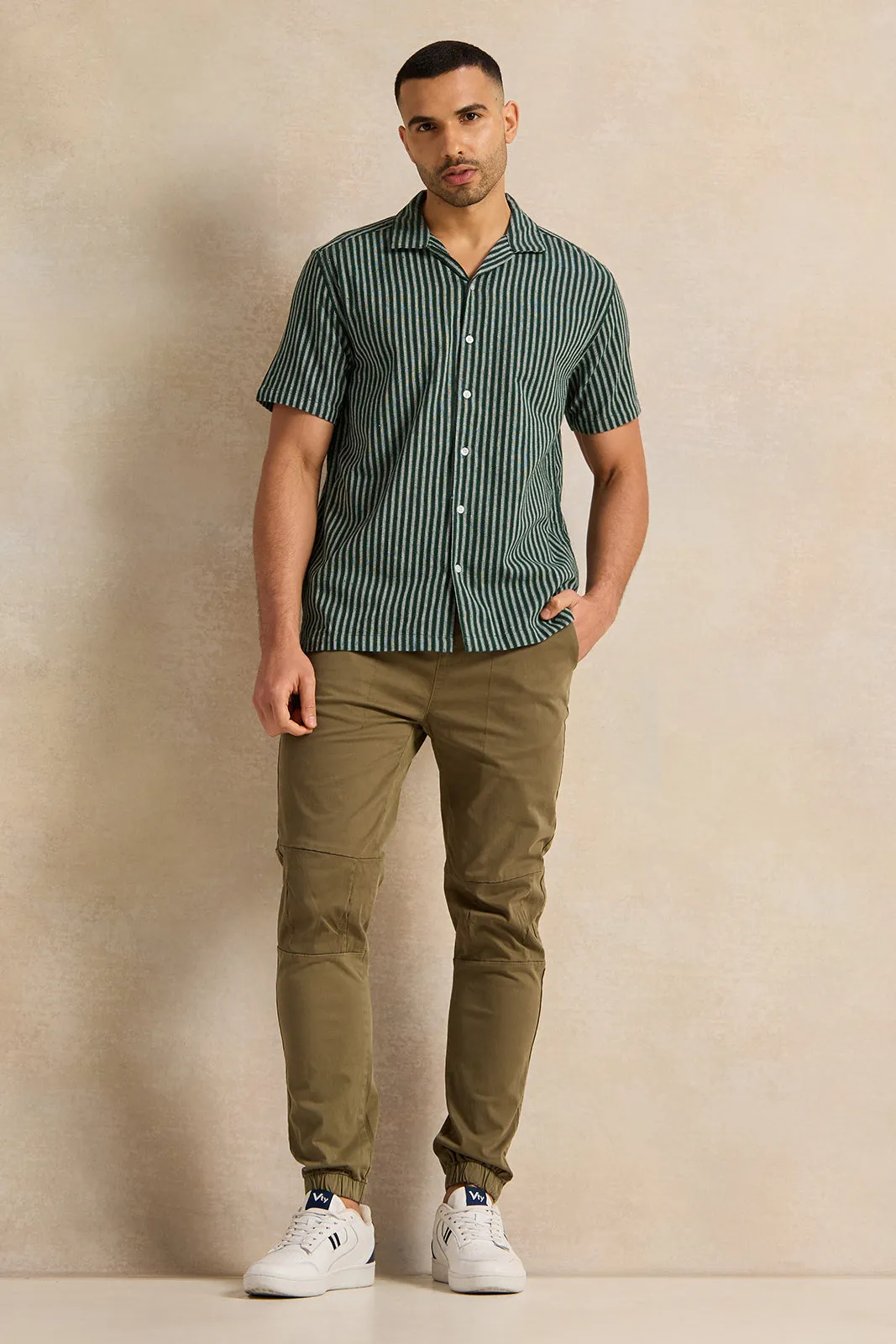 Men GreenTwill Joggers sold by Redtag product image thumbnail 2