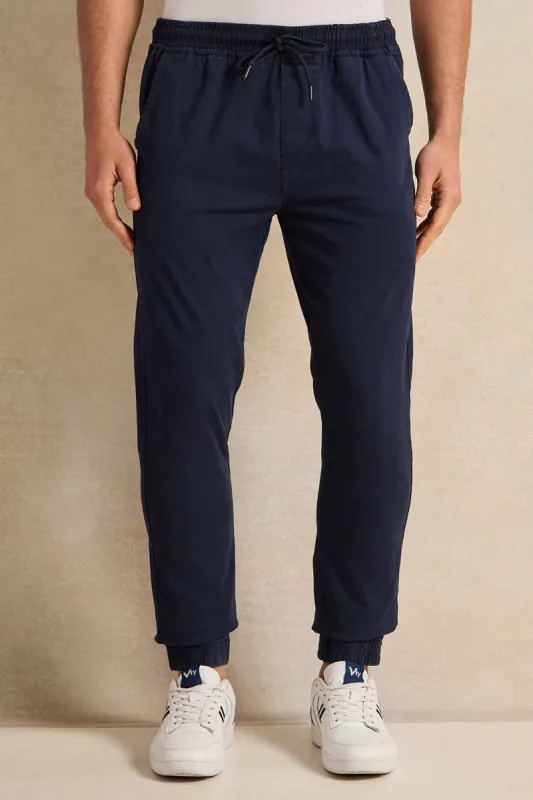 Men Navy Twill Joggers sold by Redtag