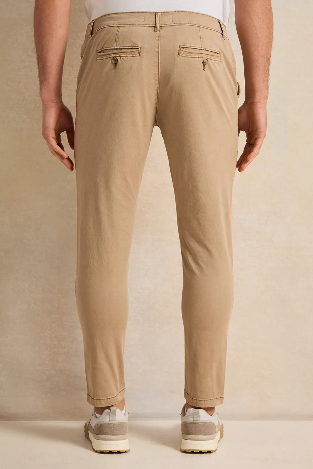 Beige Slim Fit Grament Dyed Chino Trousers sold by Redtag product image thumbnail 3